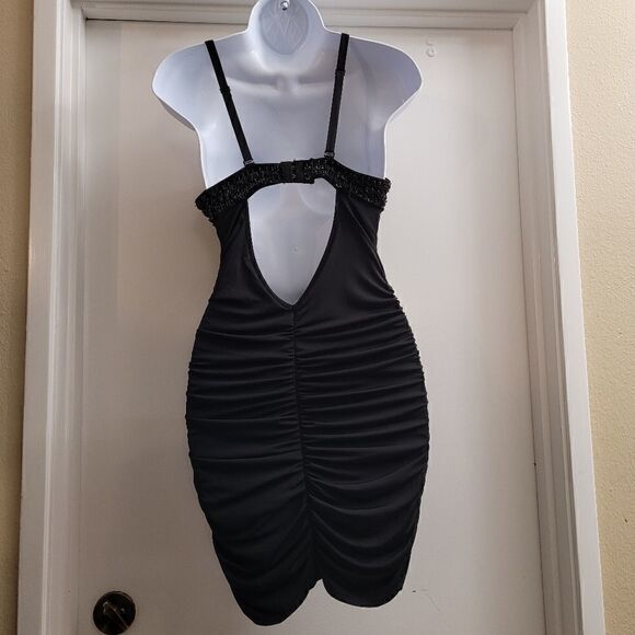 Easel Black Madonna style dress circa 90's with a beaded bra top. - Picture 5 of 9